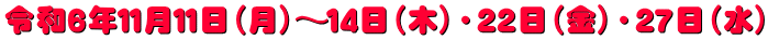 令和６年１１月１１日（月）～１４日（木）・２２日（金）・２７日（水）